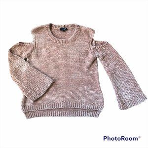 Express Chunky Knit Cold Shoulder Sweater Pink Med
